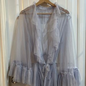 Sheer Ruffle Tie-Waist Beach Cover up in Light Lavender Sz S